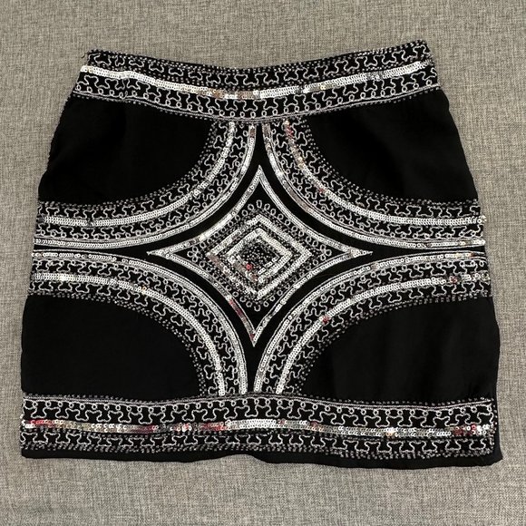 Hot & Delicious Mini Skirt Black Silver Sequin Small/Medium Polyester Party Club - Picture 1 of 11
